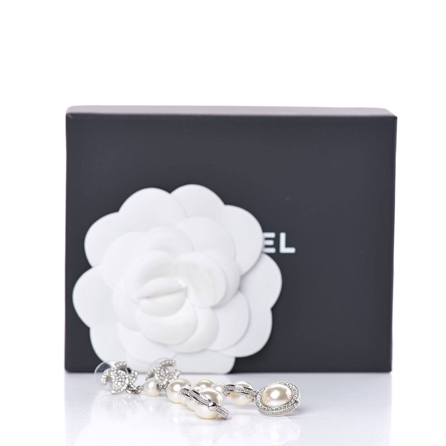 Chanel Crystal Pearl CC Drop Earring Silver 5 of 5