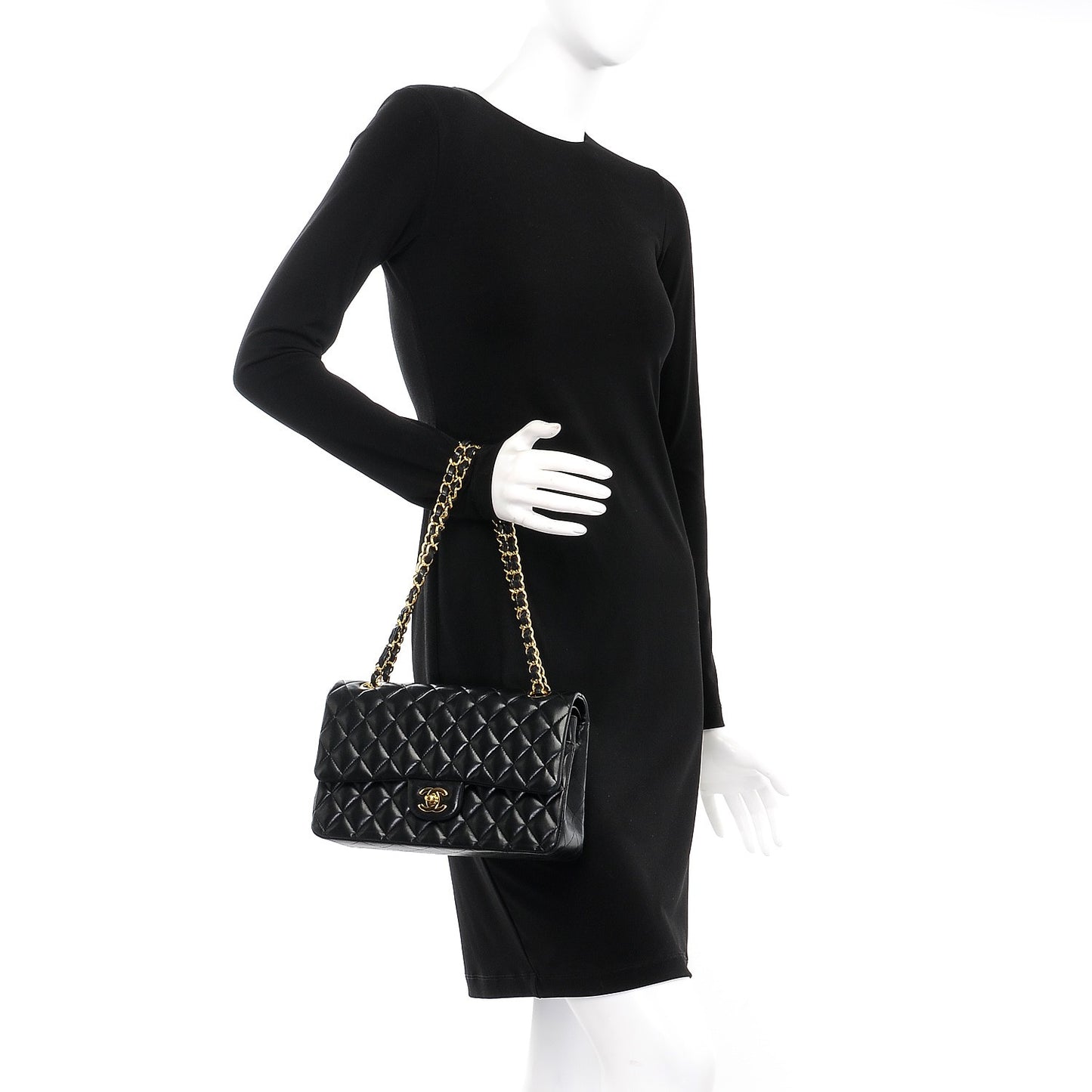 Lambskin Quilted Medium Double Flap Black