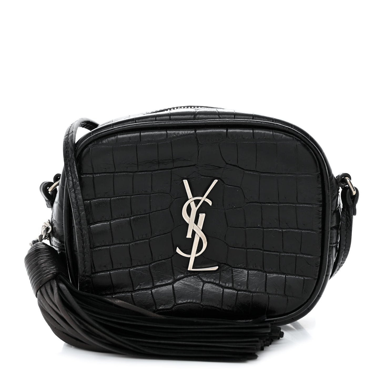 Calfskin Crocodile Embossed Monogram Blogger Bag Black