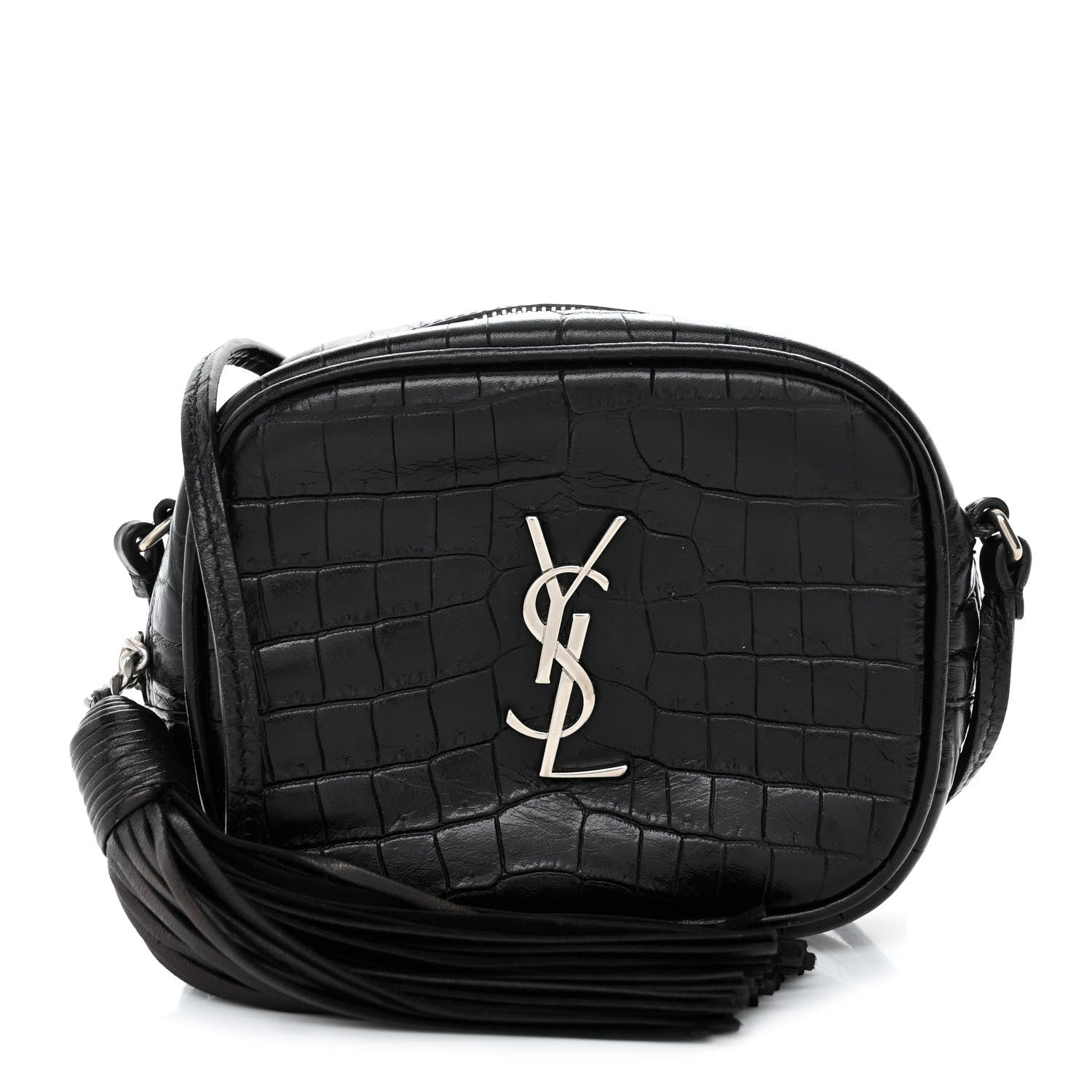 Saint Laurent Calfskin Crocodile Embossed Monogram Blogger Bag Black 1 of 11