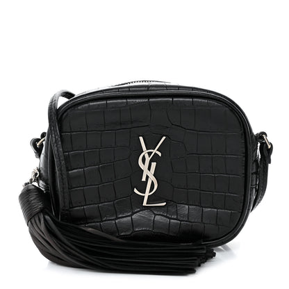 Saint Laurent Calfskin Crocodile Embossed Monogram Blogger Bag Black 1 of 11