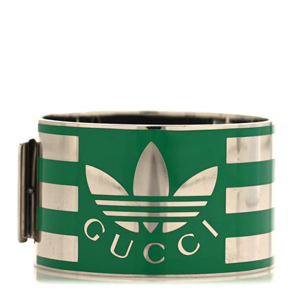 Gucci X ADIDAS Metal Enamel Cuff Bracelet S Silver Green 1 of 6