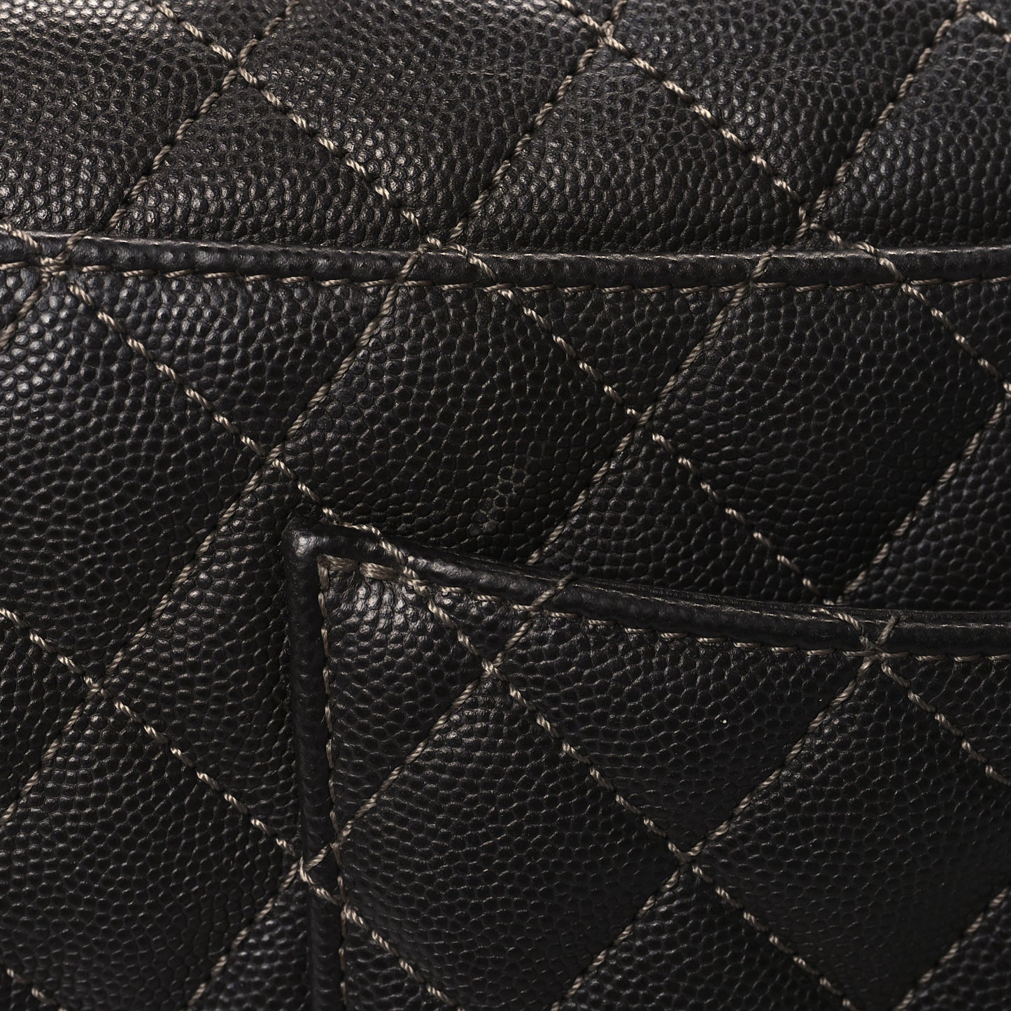 Caviar Contrast Stitch Small Coco Chain Handle Flap Dark Grey