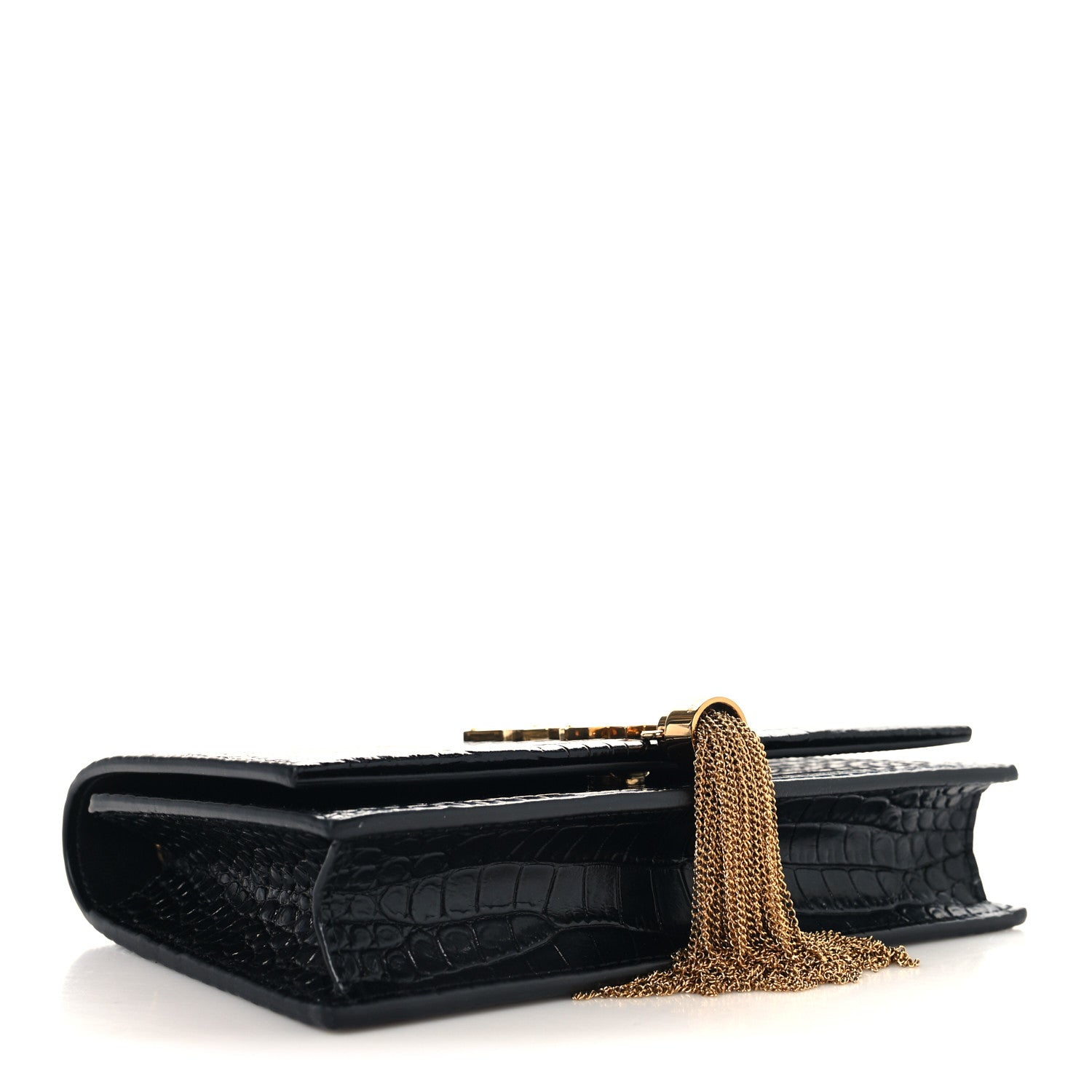 Saint Laurent Calfskin Crocodile Embossed Kate Monogram Tassel Chain Wallet Black 4 of 9