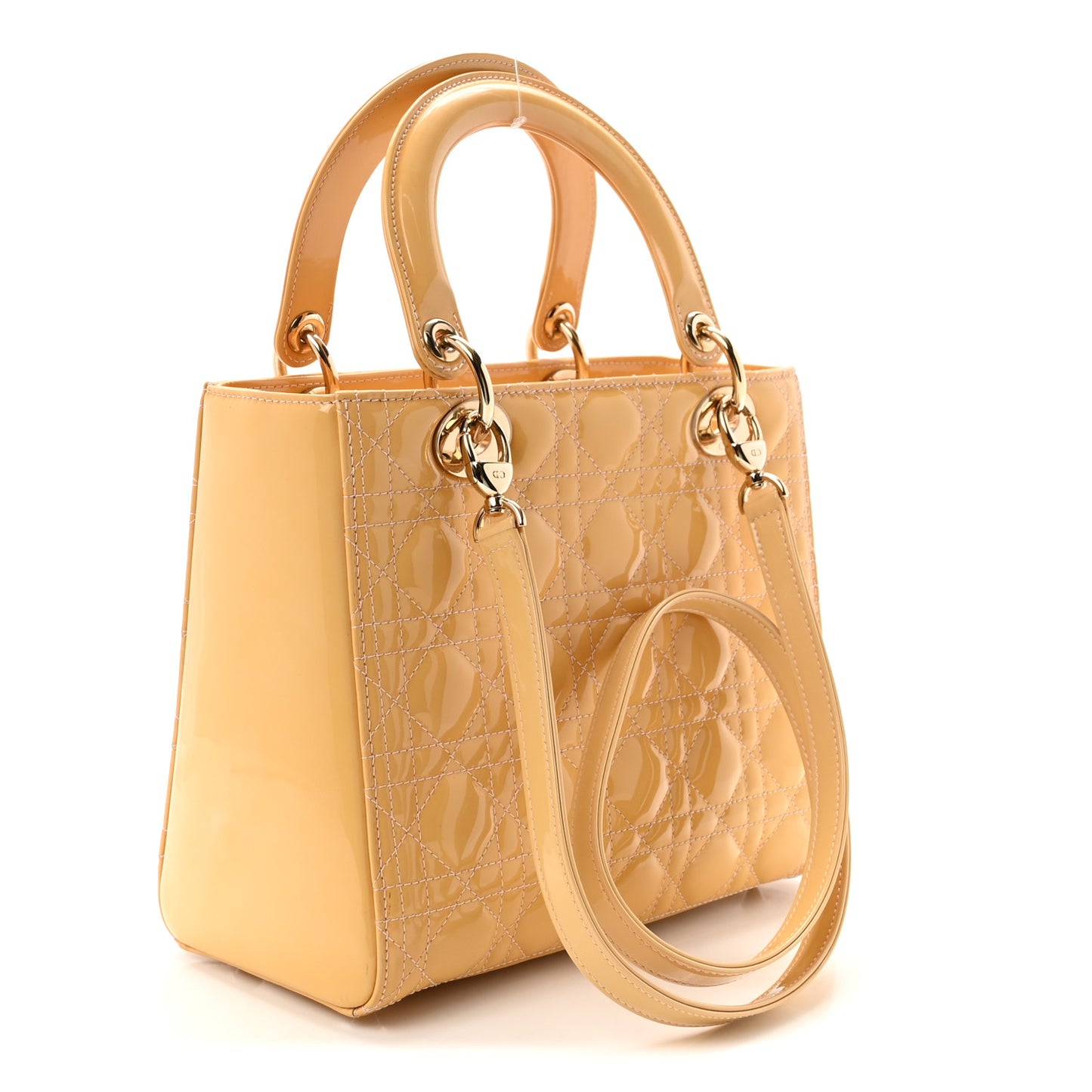 Patent Cannage Medium Lady Dior Beige