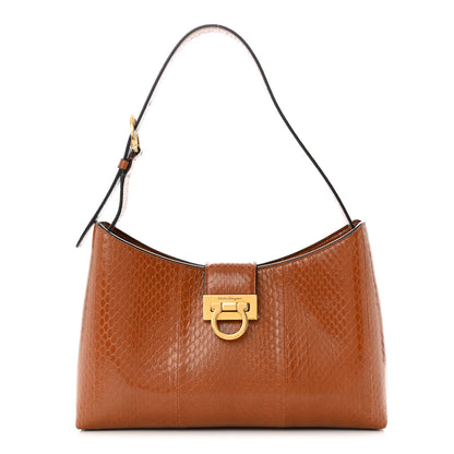 Salvatore Ferragamo Snakeskin Trifolio Shoulder Bag Sella 1 of 12