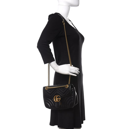 Gucci Calfskin Matelasse Small GG Marmont Shoulder Bag Black 2 of 10
