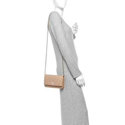 Chanel Caviar Quilted Crystal CC Wallet On Chain WOC Beige 2 of 13