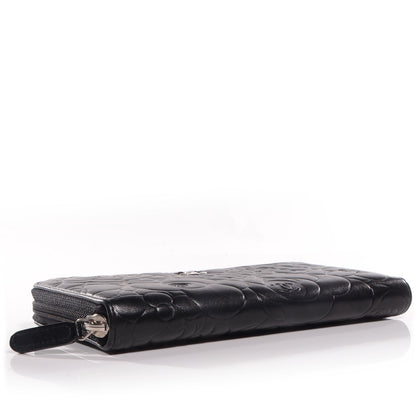 Chanel Lambskin Camellia Embossed Large Zip Around Gusset Wallet Black 4 of 9