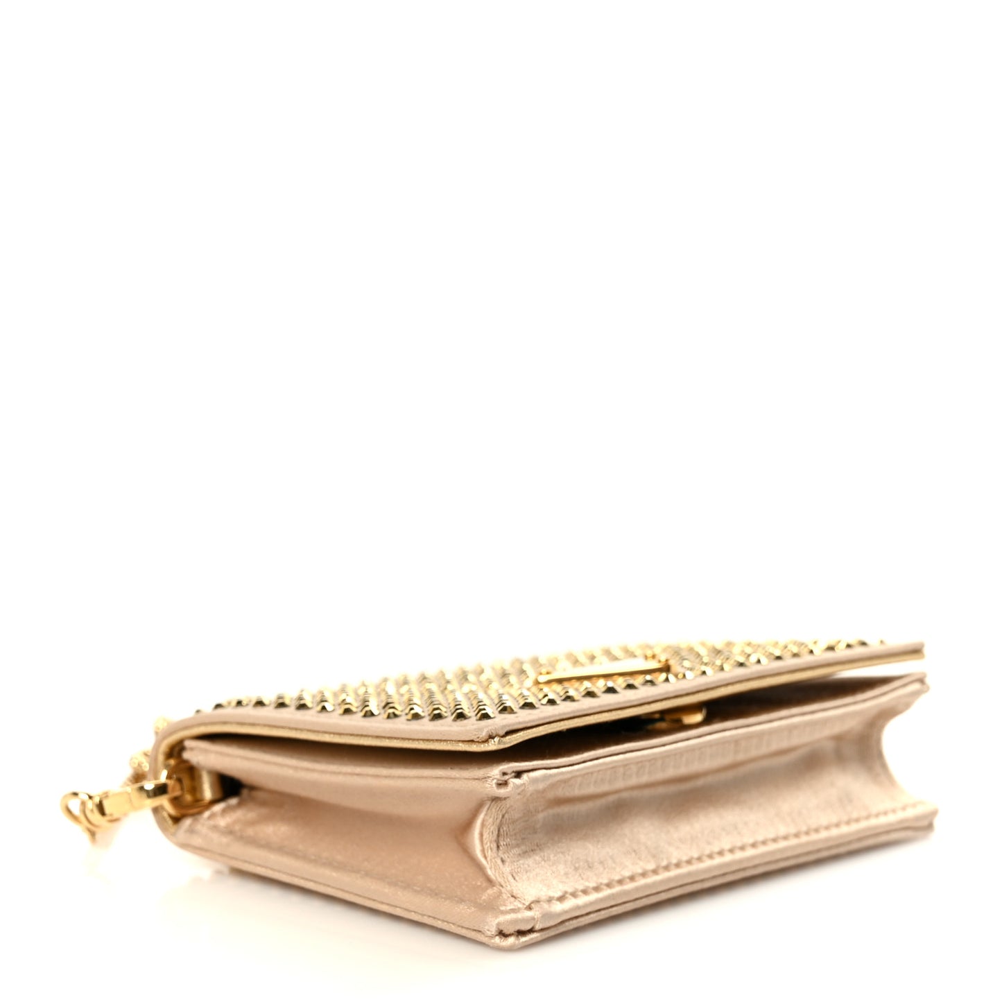 Satin Crystal Metal Triangle Logo Card Holder With Strap Platino