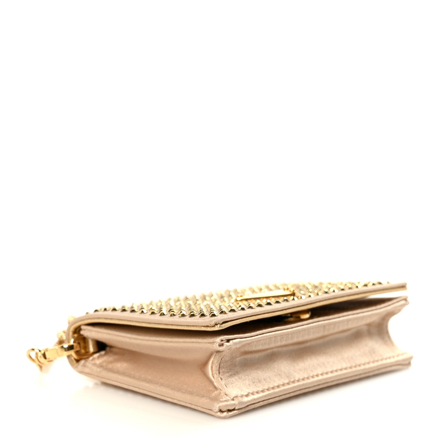 Prada Satin Crystal Metal Triangle Logo Card Holder With Strap Platino 3 of 9