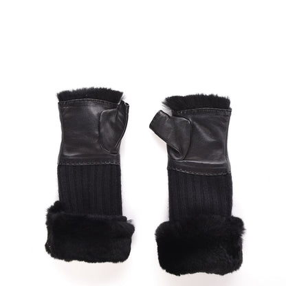 Chanel Orylag Rabbit Fur Lambskin Fingerless Gloves 7 Black 2 of 4