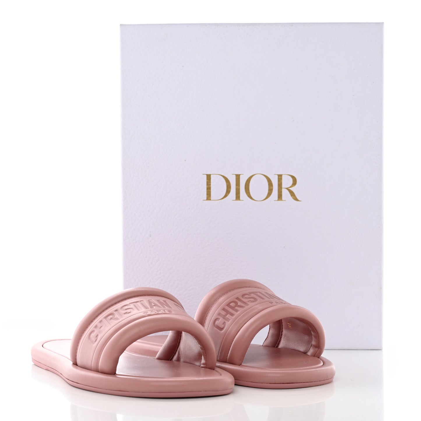 Lambskin Embossed Every-D Flat Slide Sandals 40.5 Chateau Rose