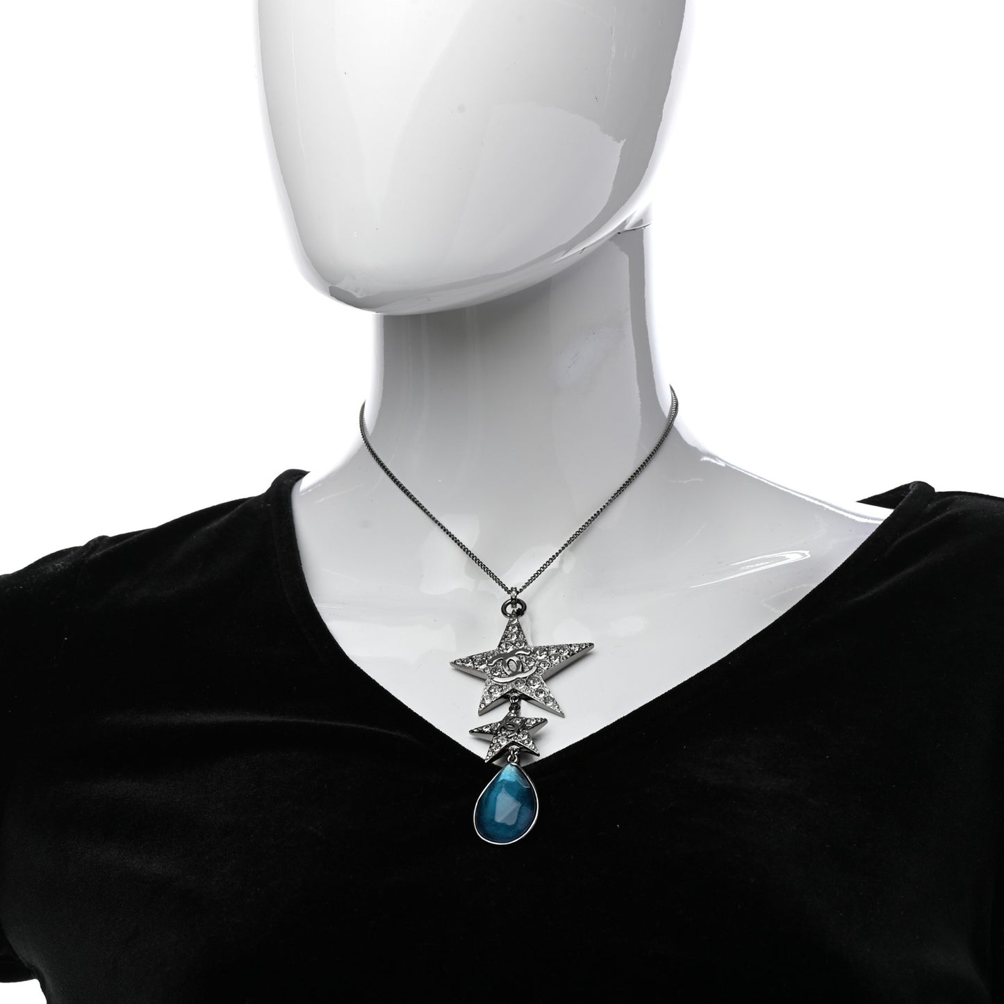 Crystal Resin CC Star Drop Necklace Silver Blue