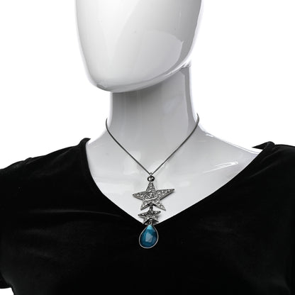 Chanel Crystal Resin CC Star Drop Necklace Silver Blue 2 of 6