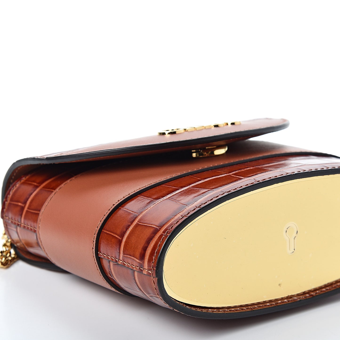 Calfskin Crocodile Embossed Small Aby Lock Chestnut Brown