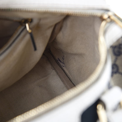 Gucci Monogram Selleria Calfskin Vintage Web Medium Boston Beige Blue Mystic White 11 of 32