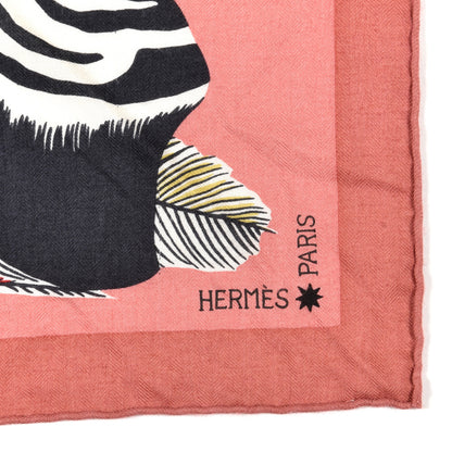 Hermes Cashmere Zebra Pegasus Pointe Triangle Scarf Vieux Rose Black White 2 of 5