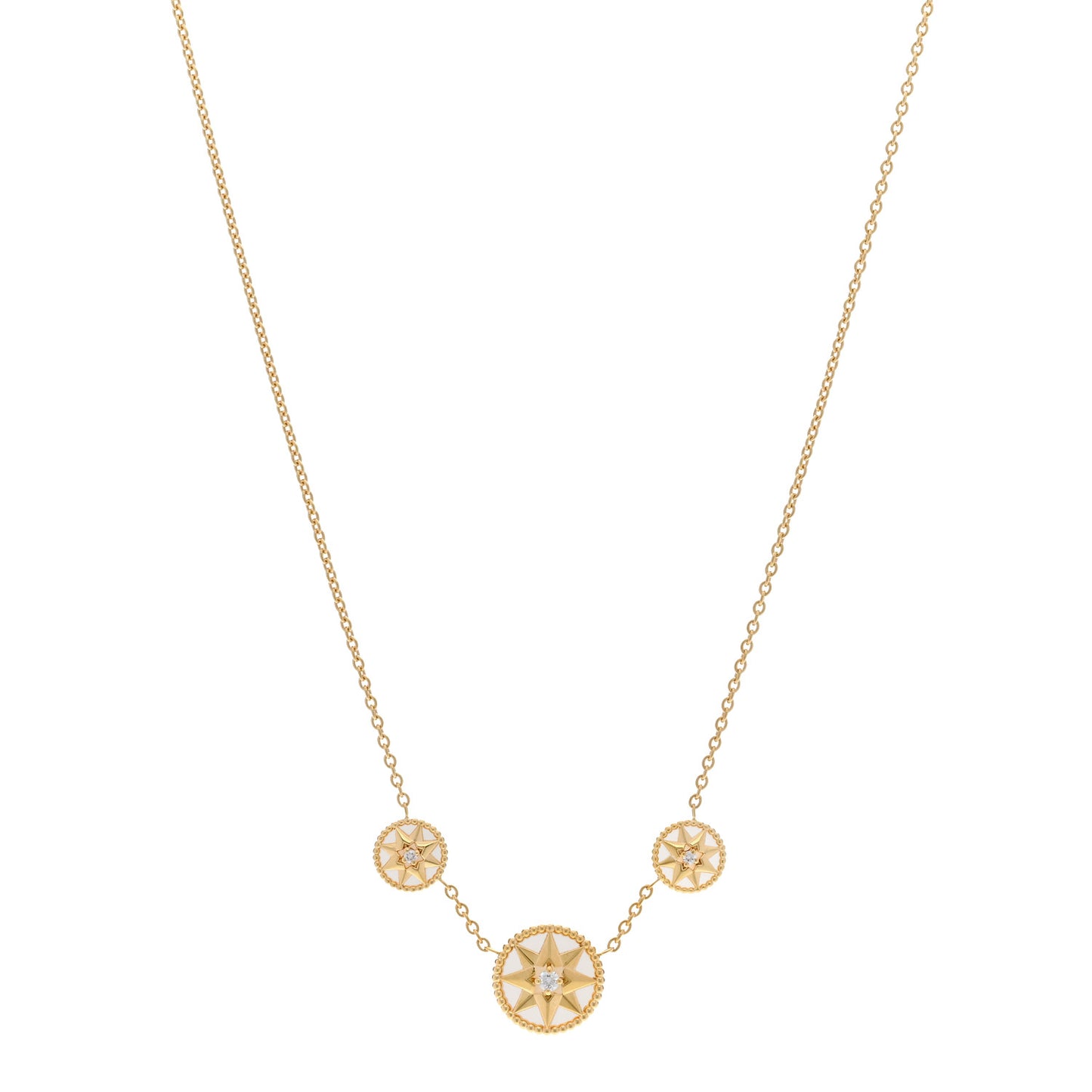 18K Yellow Gold Diamond Mother of Pearl Rose Des Vents 3-Station Necklace