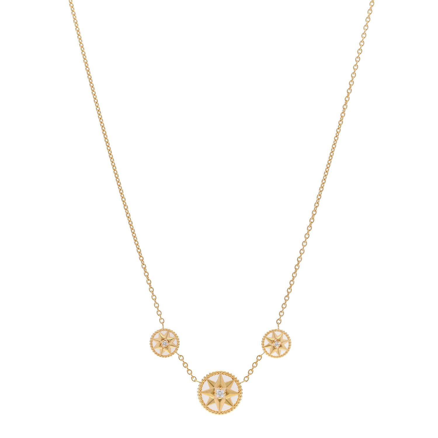 Christian Dior 18K Yellow Gold Diamond Mother of Pearl Rose Des Vents 3-Station Necklace 1 of 7