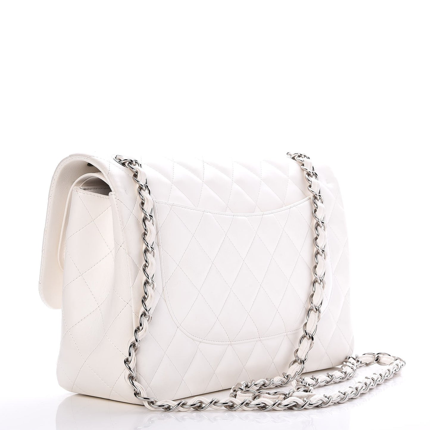 Lambskin Quilted Jumbo Double Flap White