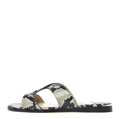 Jimmy Choo Calfskin Snake Print Atia Flat Sandals 38 Natural 1 of 9