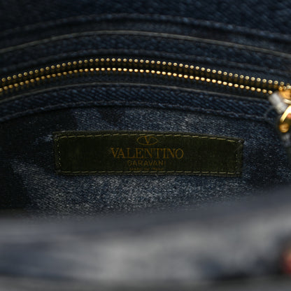 Valentino Garavani Denim Butterfly Embroidered Small My Rockstud Frame Bag Blue 6 of 9