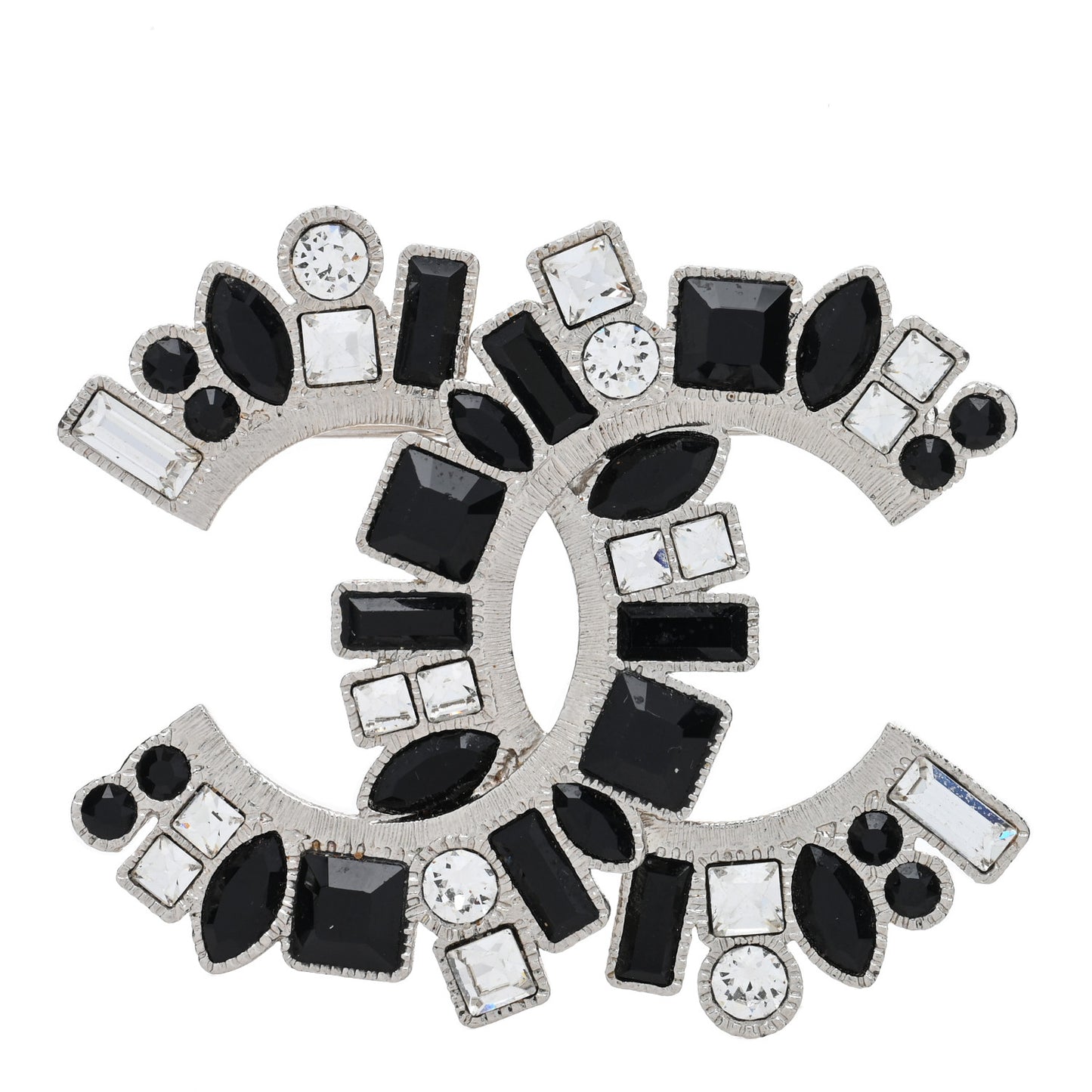 Baguette Crystal CC Brooch Black Silver