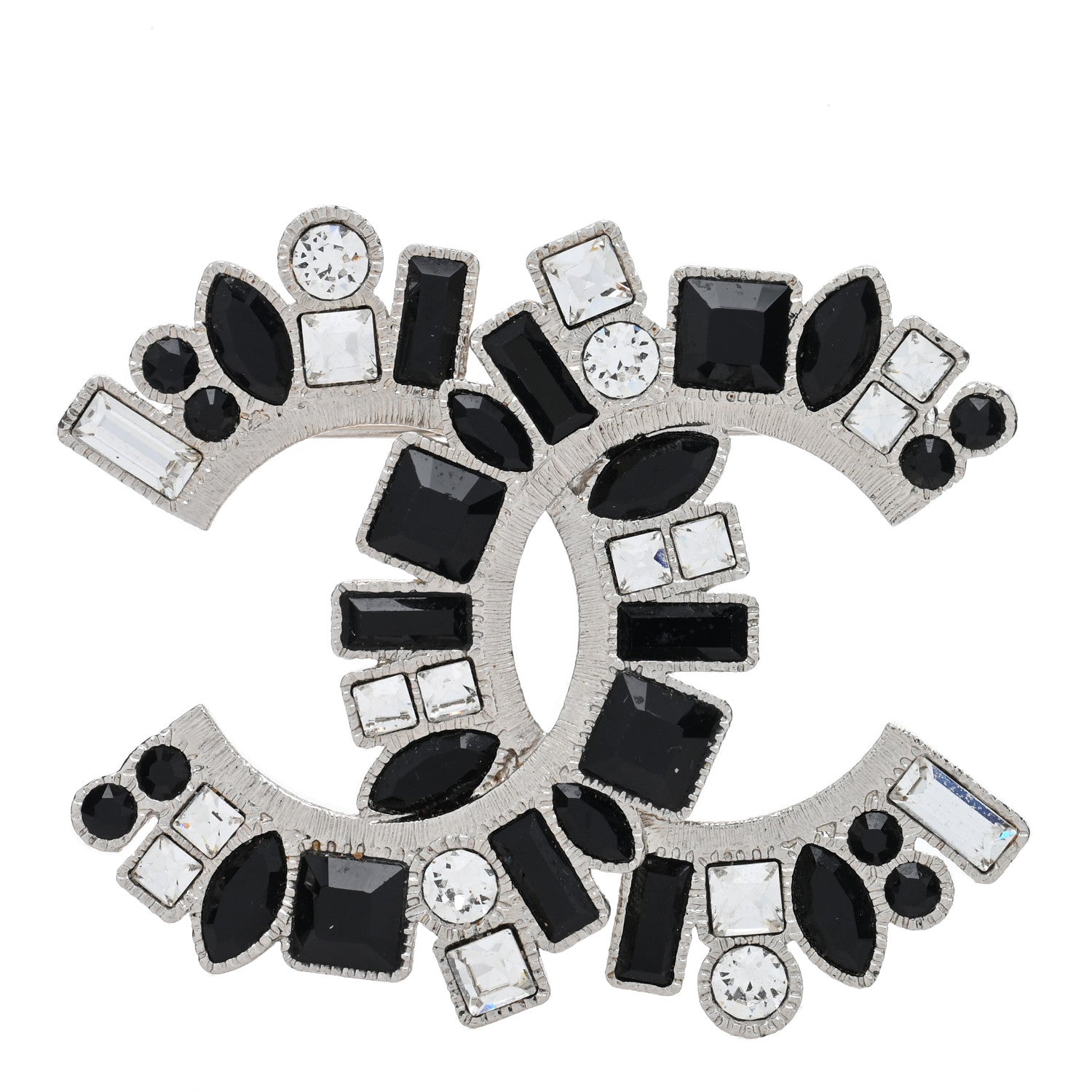 Chanel Baguette Crystal CC Brooch Black Silver 1 of 3