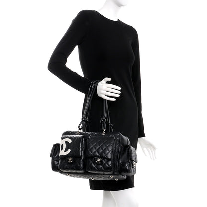 Chanel Calfskin Quilted Large Cambon Multipocket Reporter Black White 2 of 12