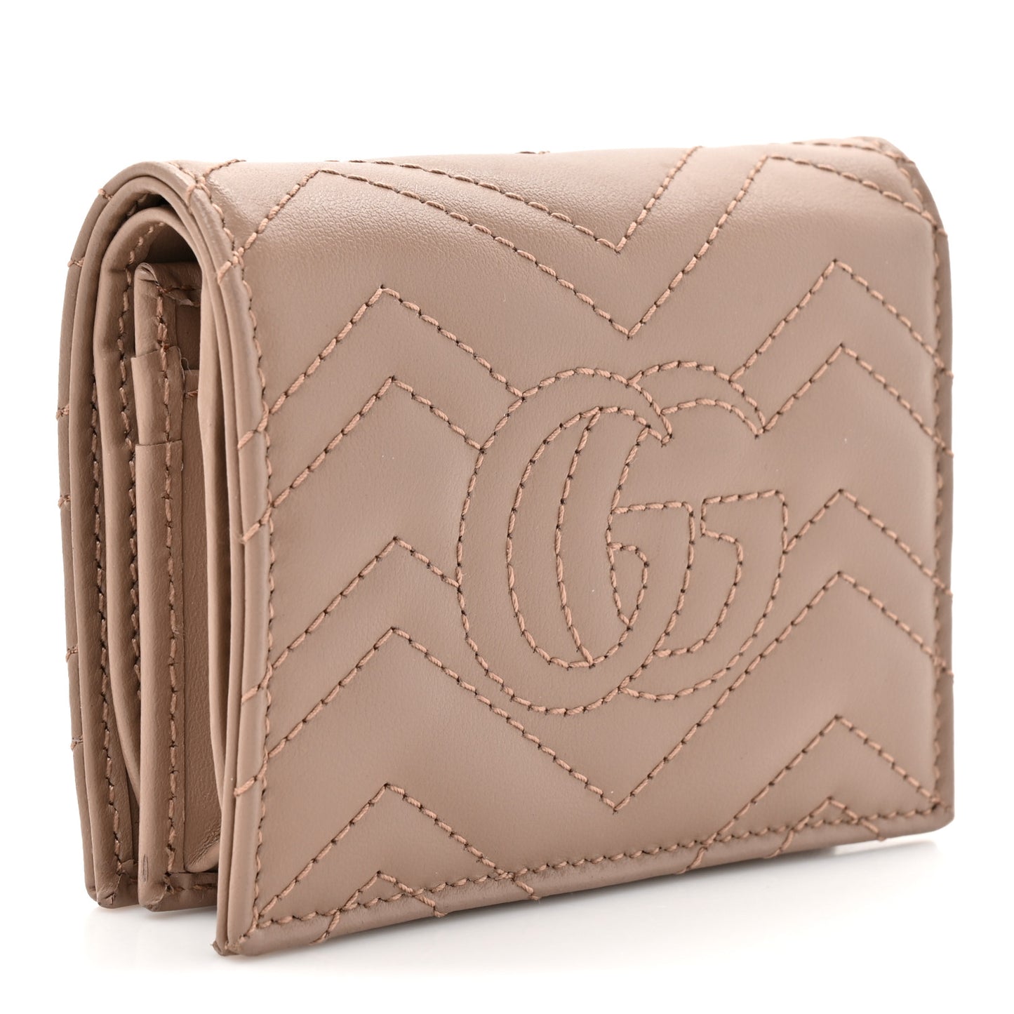 Calfskin Matelasse GG Marmont Card Case Wallet Porcelain Rose