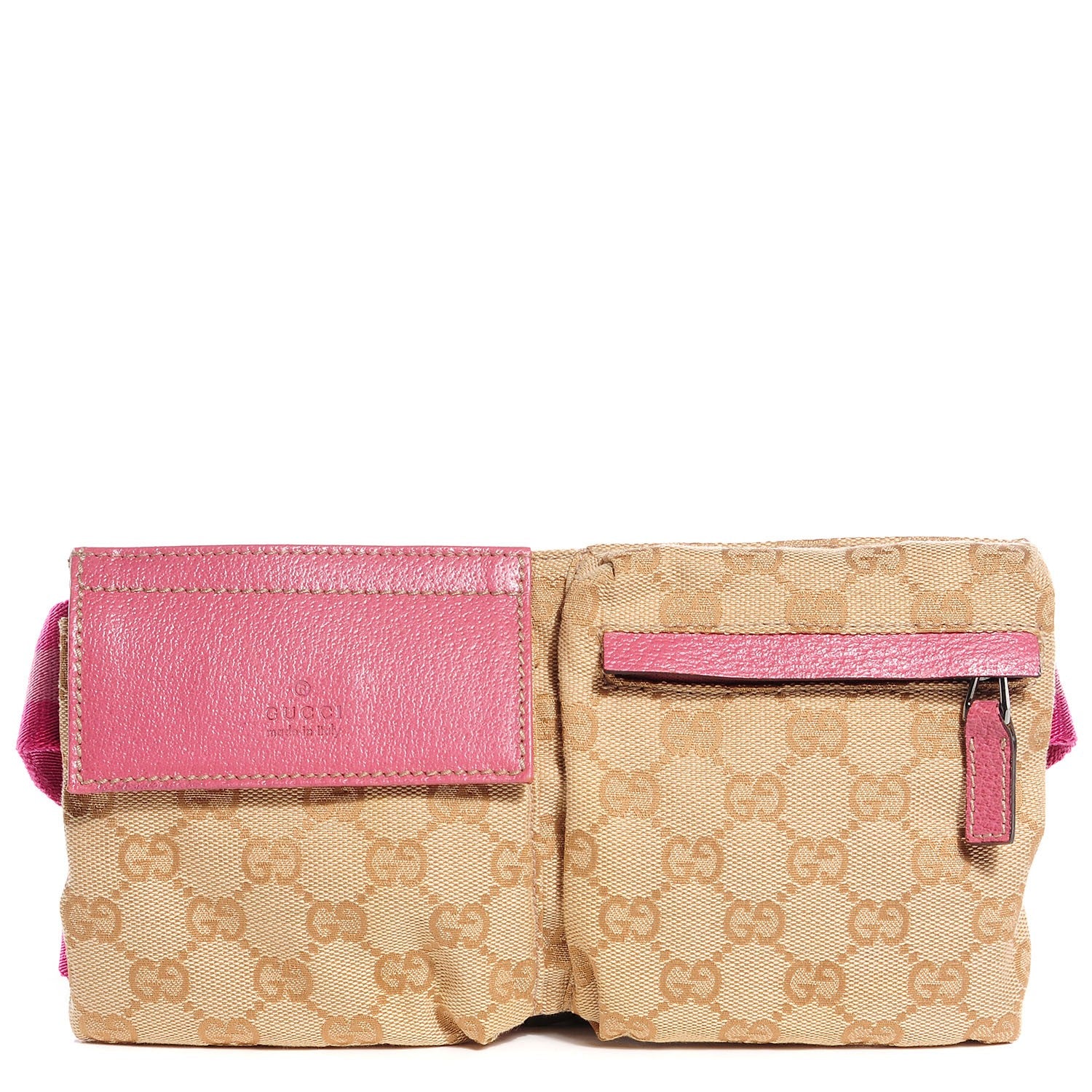 Gucci GG Monogram Web Double Pocket Belt Bag Pink 1 of 6