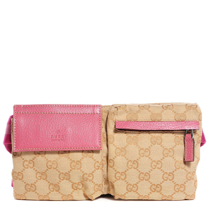 Gucci GG Monogram Web Double Pocket Belt Bag Pink 1 of 6