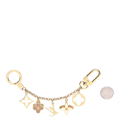 Louis Vuitton Brass Enamel Fleur De Monogram Bag Charm Chain Gold 2 of 6