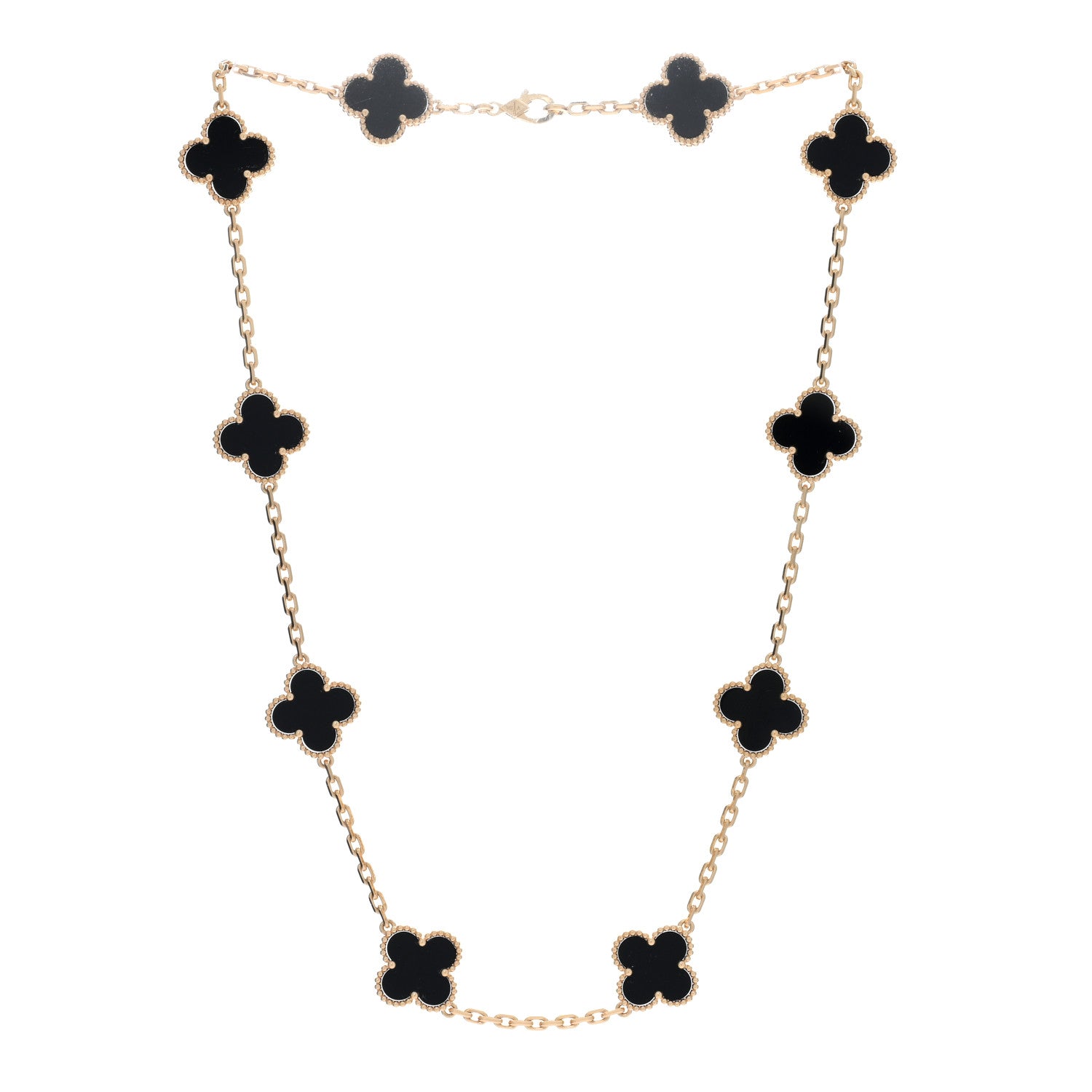 Van Cleef & Arpels 18K Yellow Gold Black Onyx 10 Motifs Vintage Alhambra Necklace 3 of 5