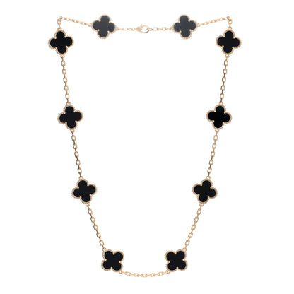 Van Cleef & Arpels 18K Yellow Gold Black Onyx 10 Motifs Vintage Alhambra Necklace 3 of 5