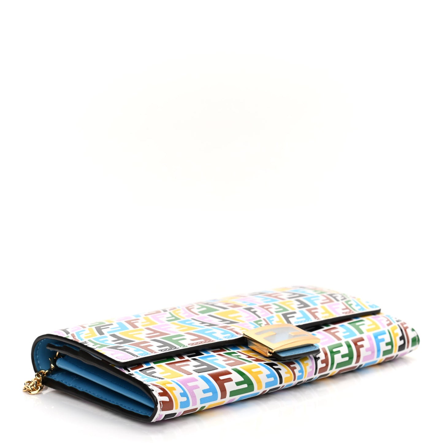 X SARAH COLEMAN Vitello Liberty Ceylon Micro FF Fish Eye Embossed Continental Envelope Wallet On Chain Multicolor Cyber Blue