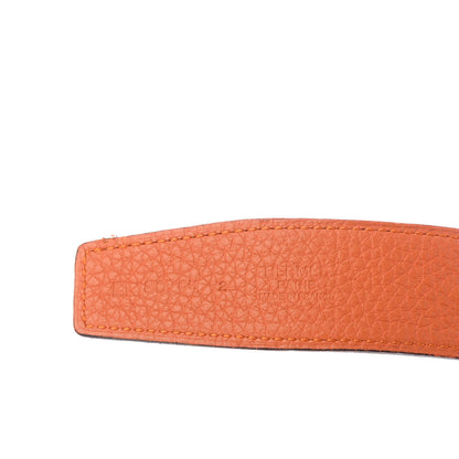 Hermes Box Togo 32mm Guilloche H Belt 80 Chocolate Orange 3 of 6