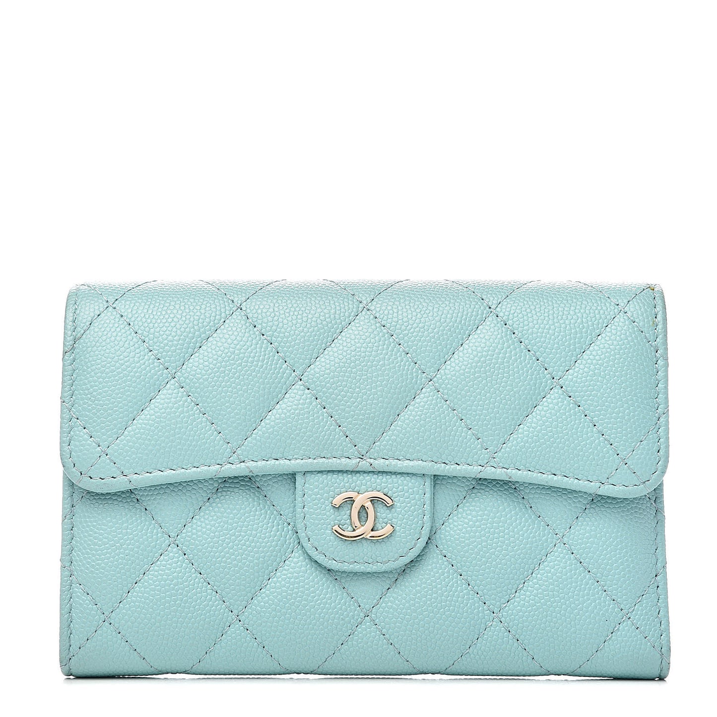 Caviar Quilted Medium Flap Wallet Light Blue
