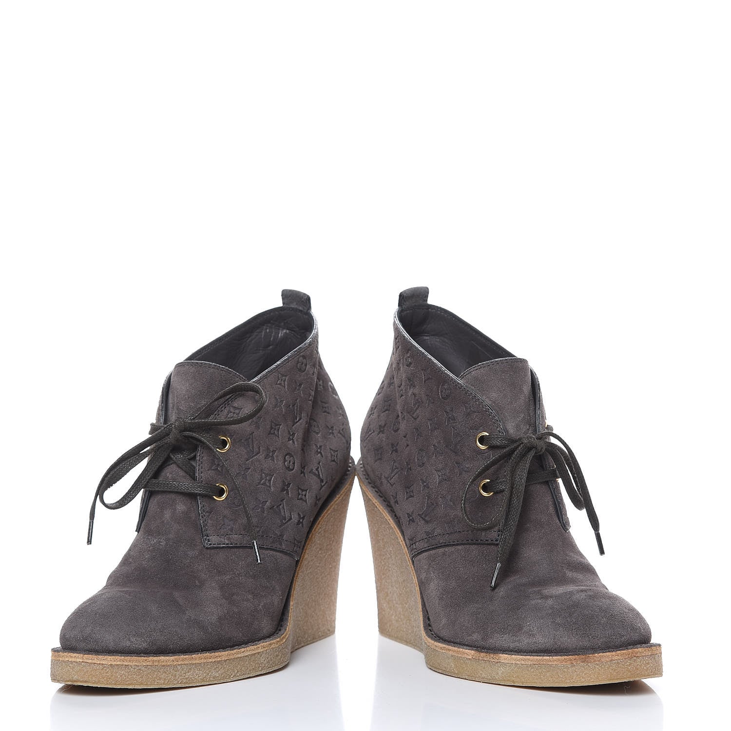 Louis Vuitton Monogram Embossed Suede Frosty Wedge Low Boots 38.5 Dark Grey 10 of 13