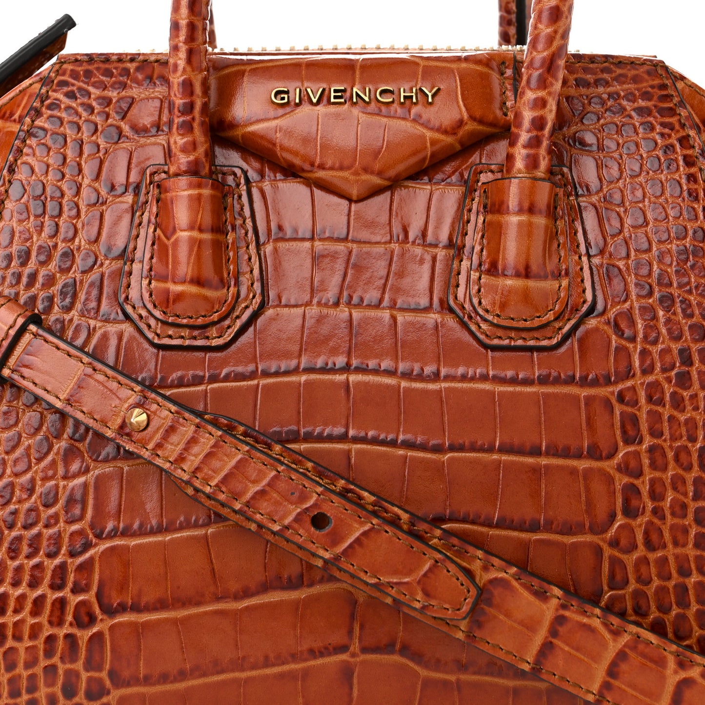 Calfskin Crocodile Embossed Mini Antigona Cognac