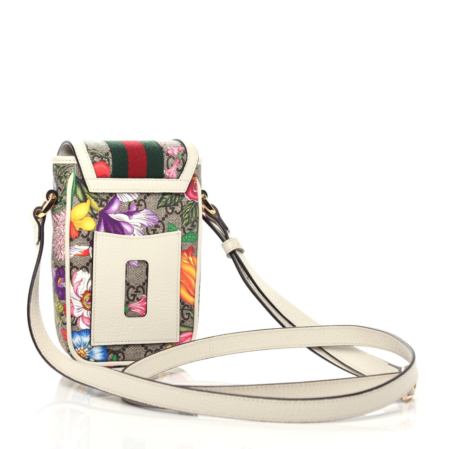 Gucci GG Supreme Monogram Flora Web Ophidia Phone Crossbody Bag White 2 of 9