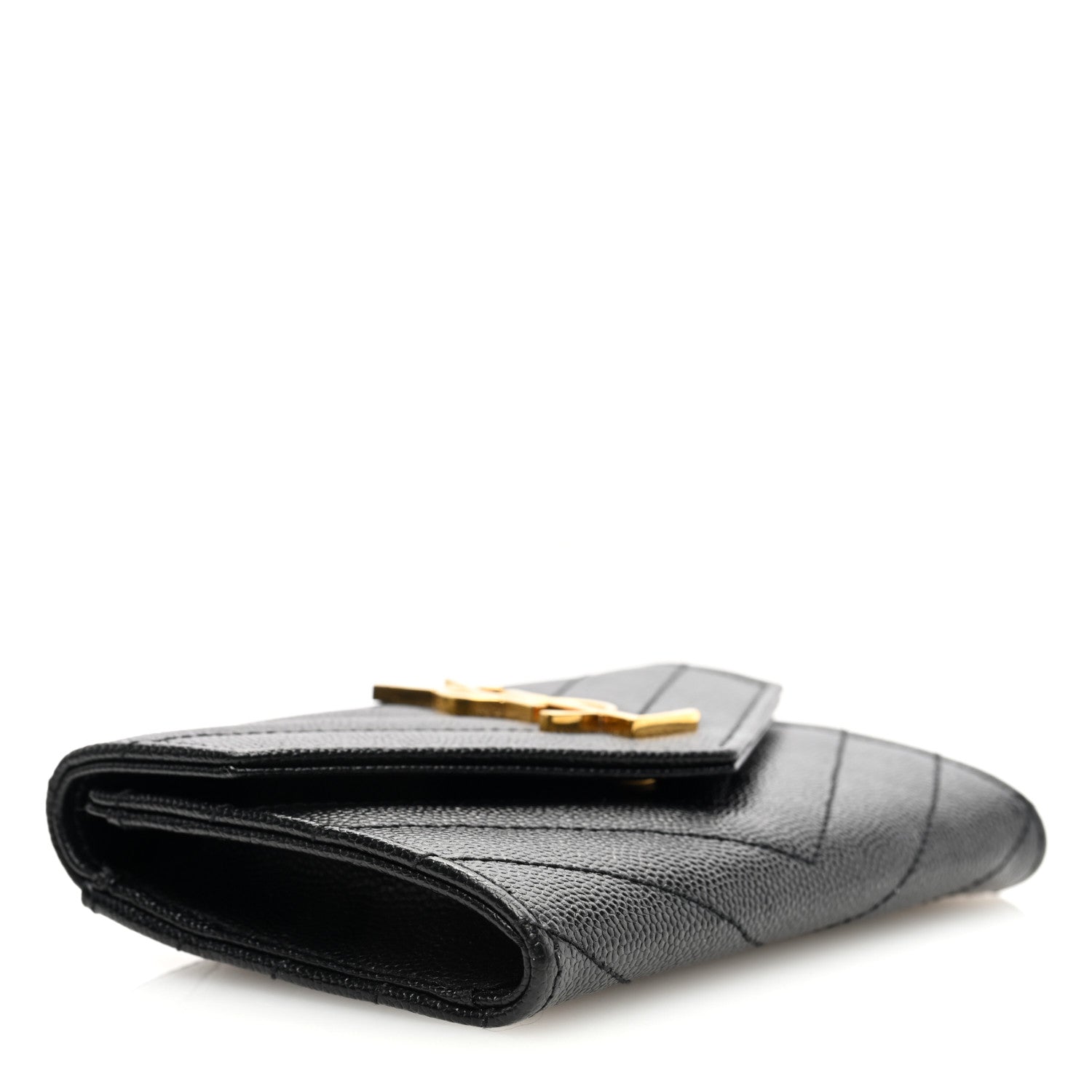 Saint Laurent Grain De Poudre Matelasse Chevron Small Monogram Envelope Wallet Black 4 of 7