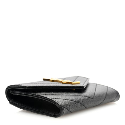 Saint Laurent Grain De Poudre Matelasse Chevron Small Monogram Envelope Wallet Black 4 of 7