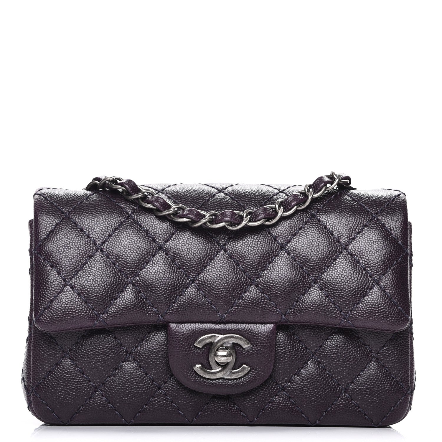 Chanel Washed Caviar Quilted Mini Rectangular Flap Dark Purple 1 of 7