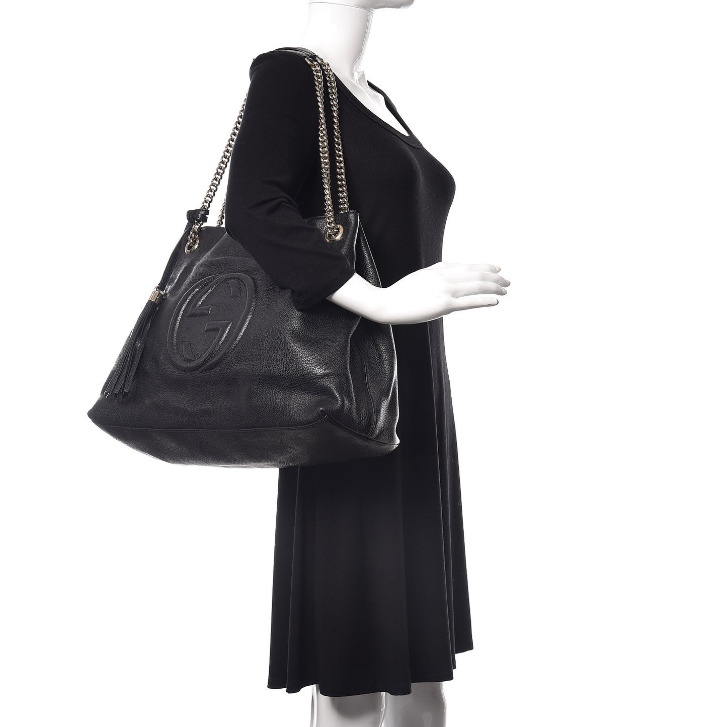 Pebbled Calfskin Large Soho Chain Shoulder Bag Black