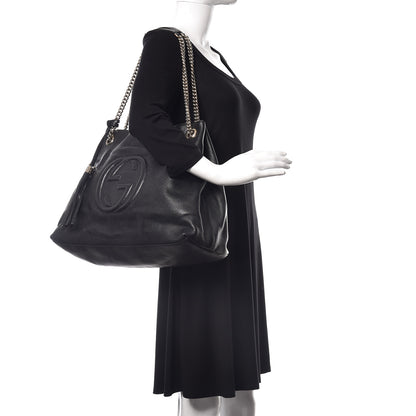 Gucci Pebbled Calfskin Large Soho Chain Shoulder Bag Black 2 of 12