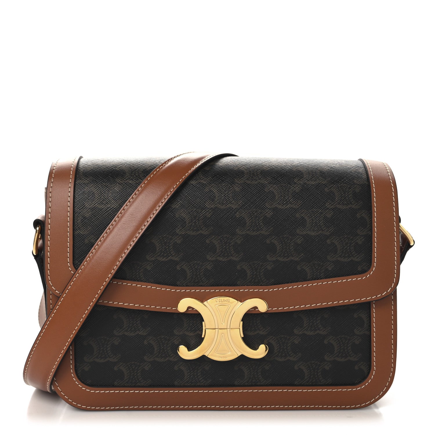 Celine Triomphe Canvas Calfskin Medium Triomphe Bag Tan 1 of 10