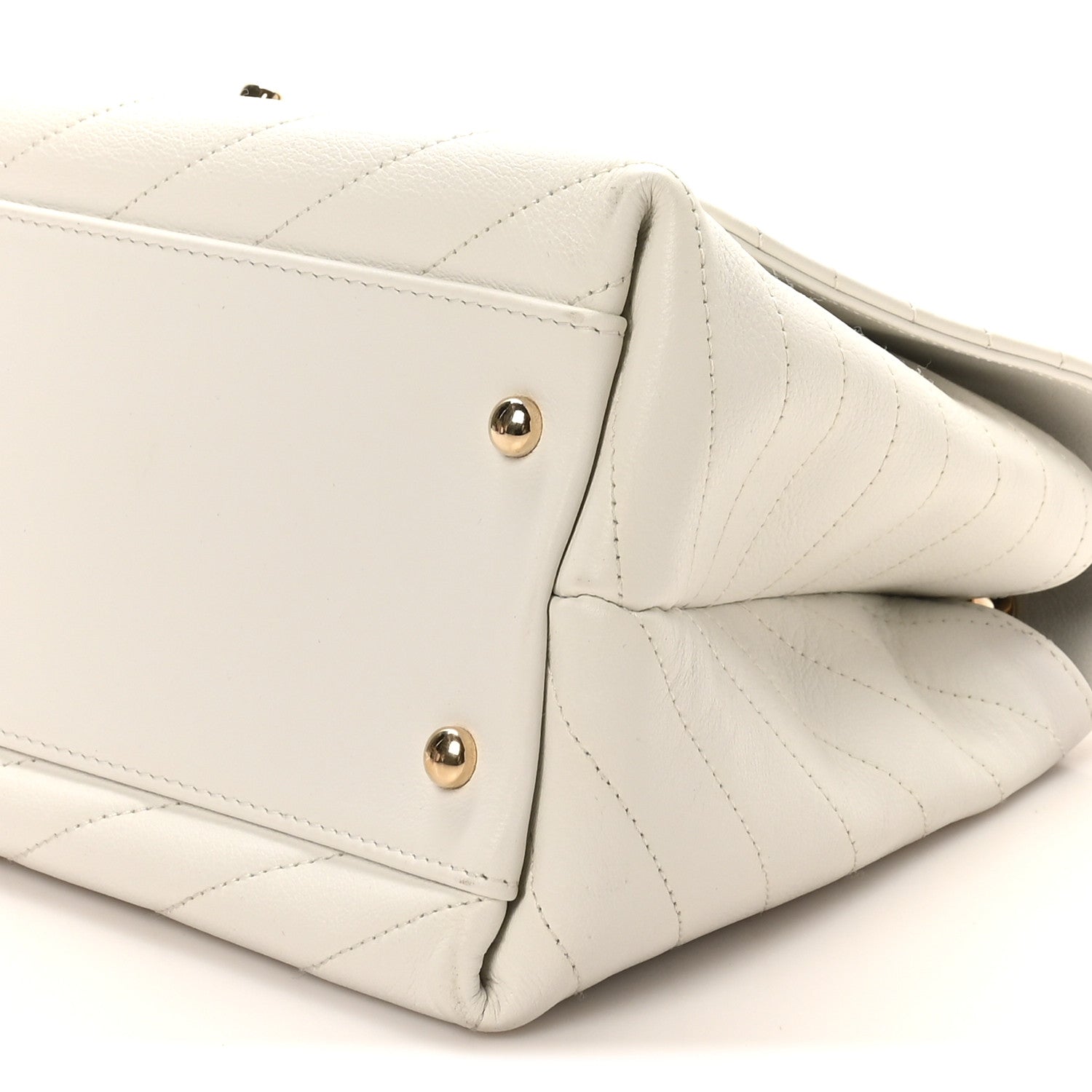 Chanel Grained Calfskin Stitched Medium Chevron Chic Top Handle Flap White 10 of 10