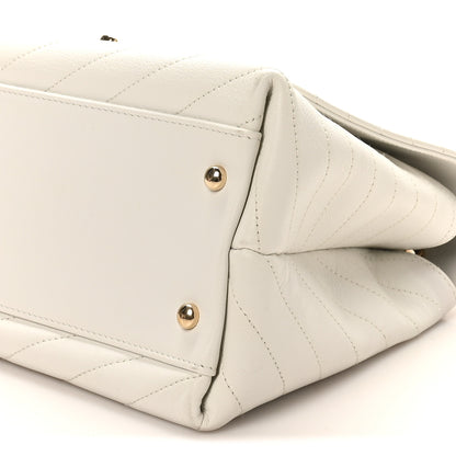 Chanel Grained Calfskin Stitched Medium Chevron Chic Top Handle Flap White 10 of 10